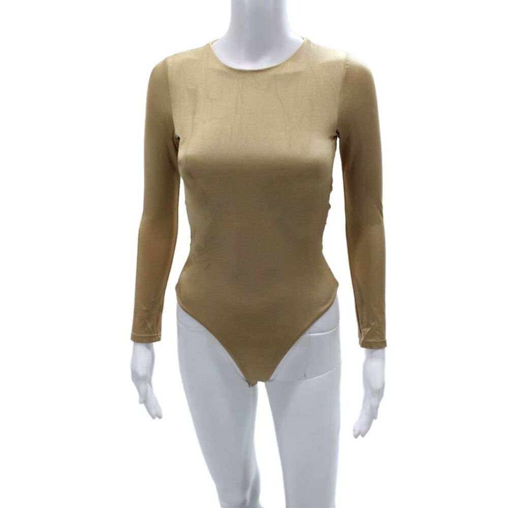 Nonchalant Label Women Gold One Piece Bodysuit Long Sleeve Size M